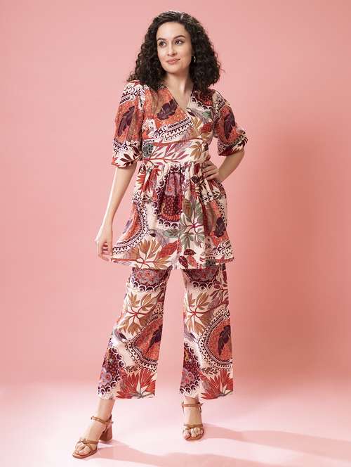 women printed top and palazzos co-ord set - 21263270 -  Standard Image - 0