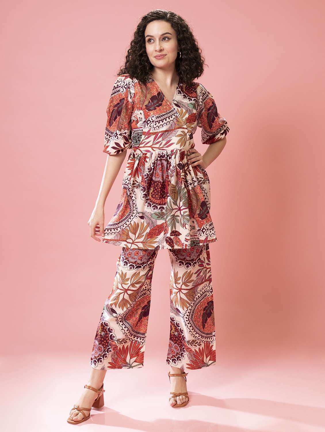 women printed top and palazzos co-ord set - 21263270 -  Zoom Image - 0