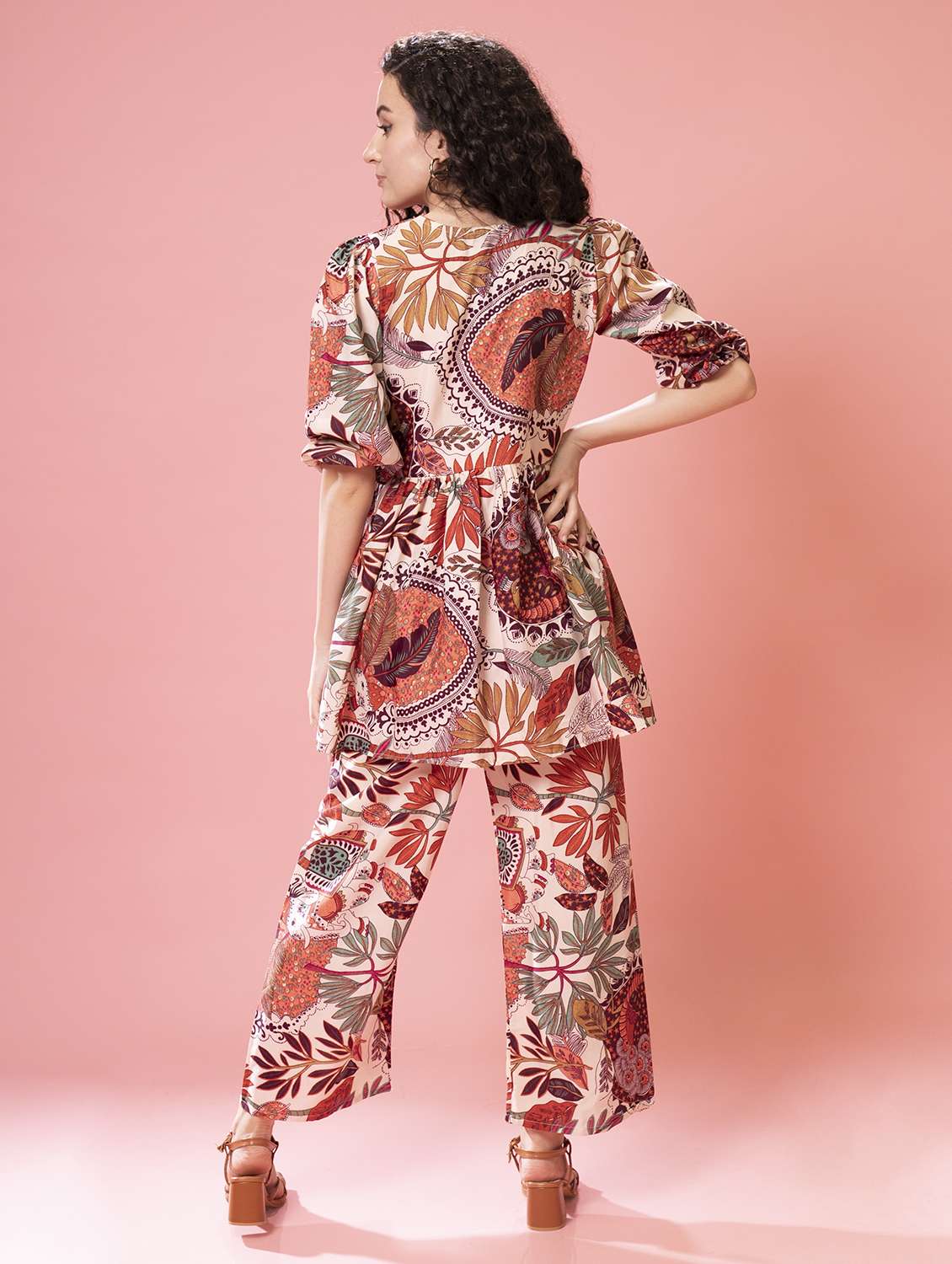 women printed top and palazzos co-ord set - 21263270 - Standard Image - 3