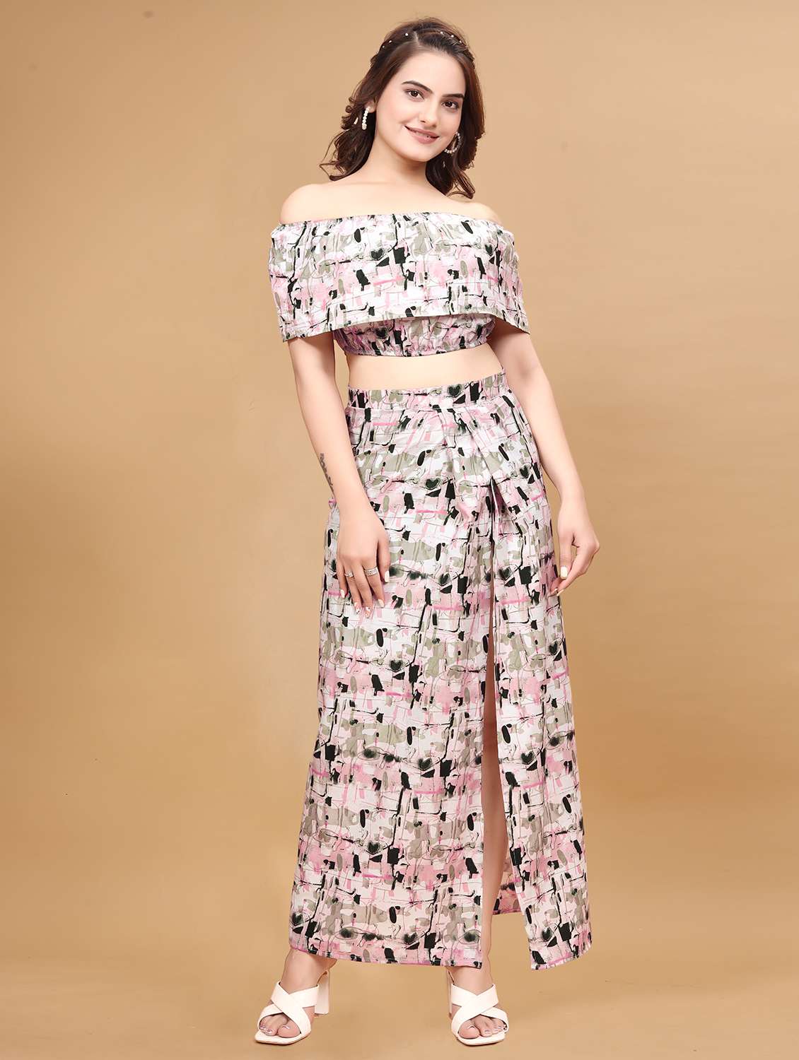 women printed top and skirt co-ord set - 21263272 - Zoom Image - 0