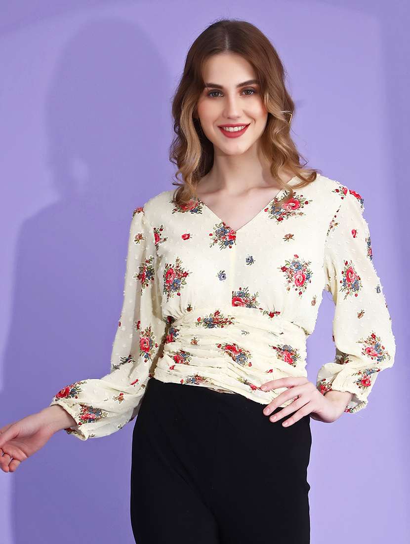 women white florals printed crop top - 21263297 -  Zoom Image - 0