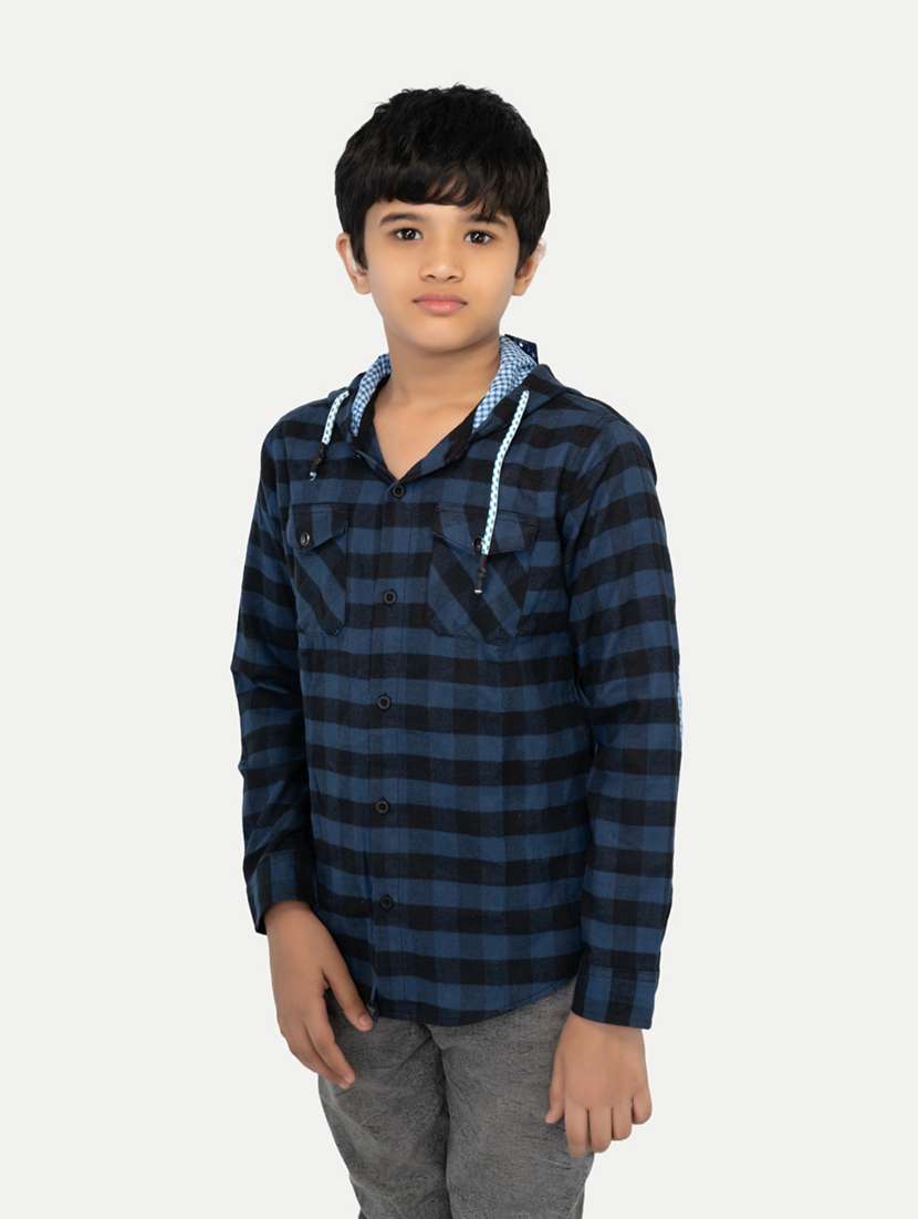 boys hooded checks casual shirt