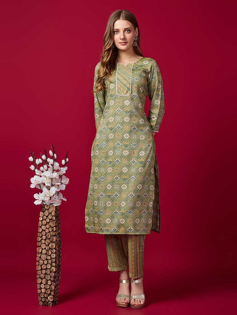 women green notch neck kurta pant set - 21269294 - Standard Image - 3