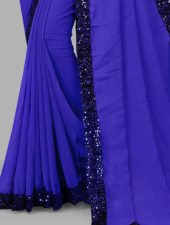 women solid lace work georgette saree with blouse - 21270593 - Standard Image - 3
