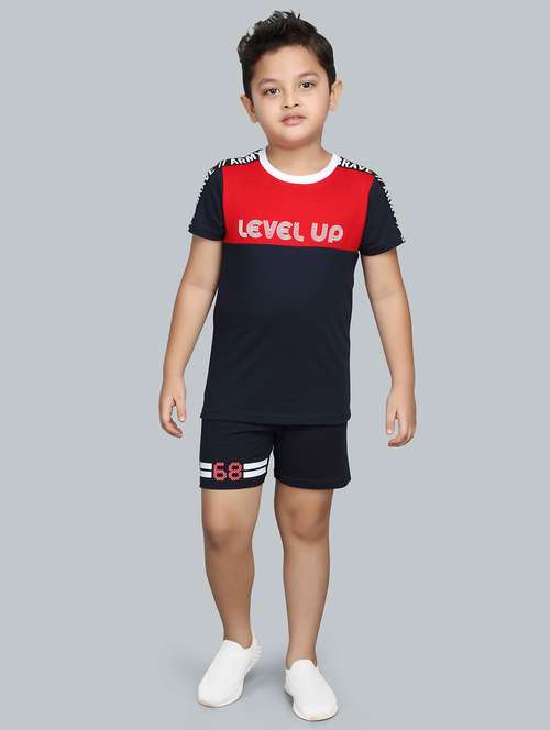 navy blue cotton t-shirt & shorts set - 21271027 -  Standard Image - 0