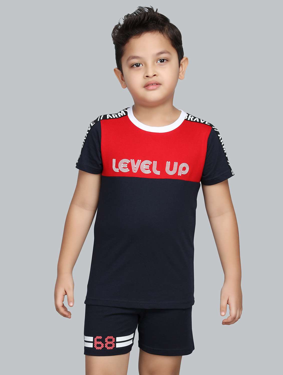 navy blue cotton t-shirt & shorts set - 21271027 - Standard Image - 3