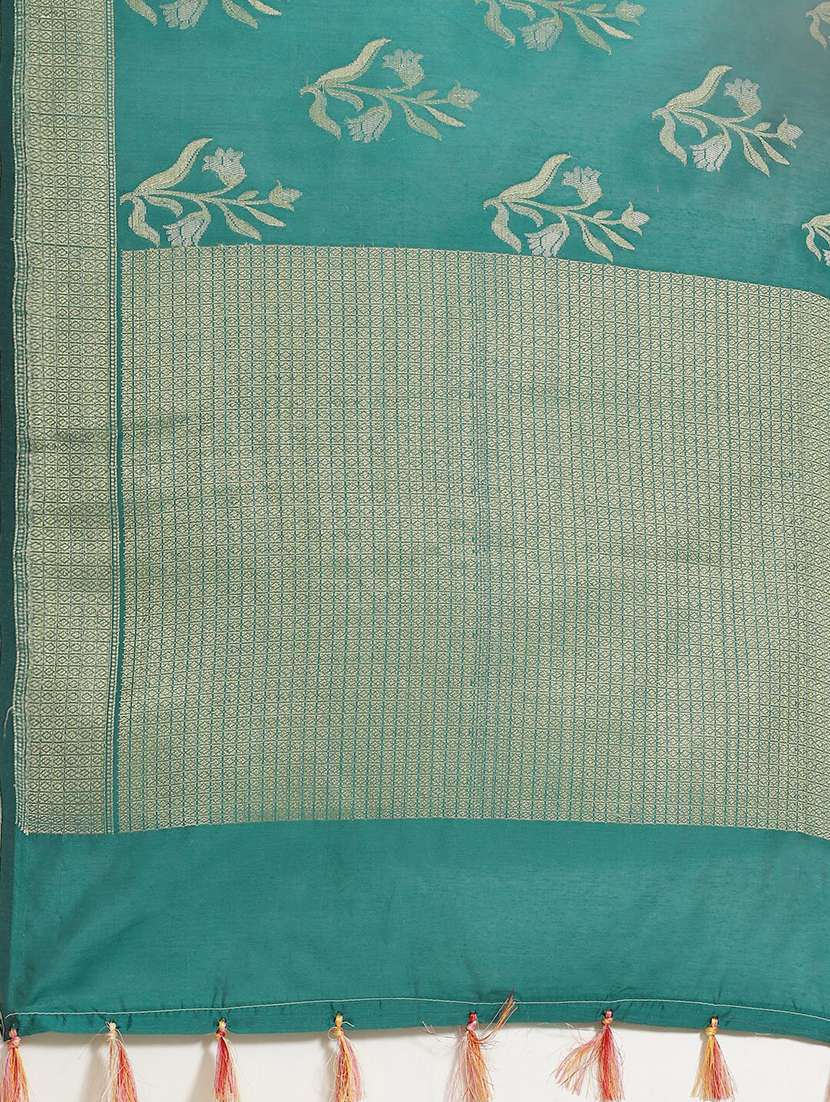 teal green banarasi saree with blouse - 21271391 -  Standard Image - 3