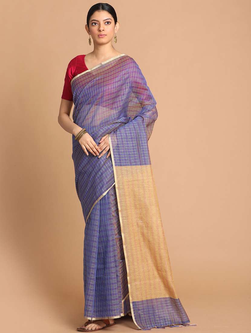 women checkered handloom saree with blouse - 21271438 - Zoom Image - 0