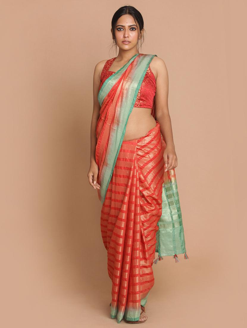 red liva banarasi saree with blouse - 21271455 - Zoom Image - 0