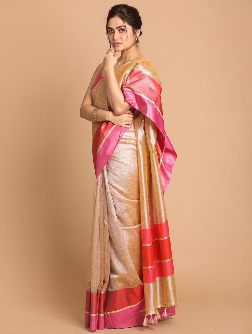gold banarasi saree with blouse - 21271512 -  Zoom Image - 0