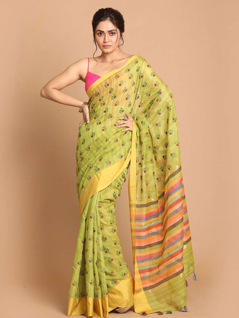 women green embroidered saree with blouse - 21271517 -  Zoom Image - 0