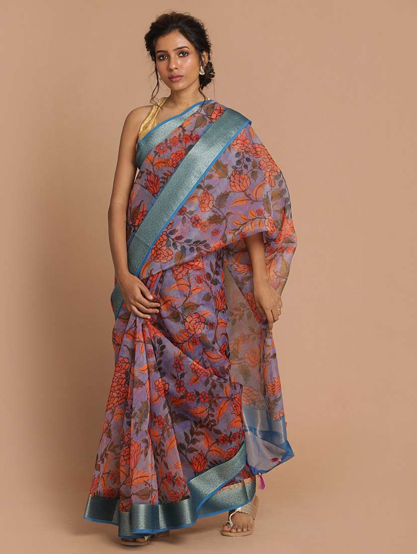 woman floral handloom saree with blouse - 21271531 - Zoom Image - 0