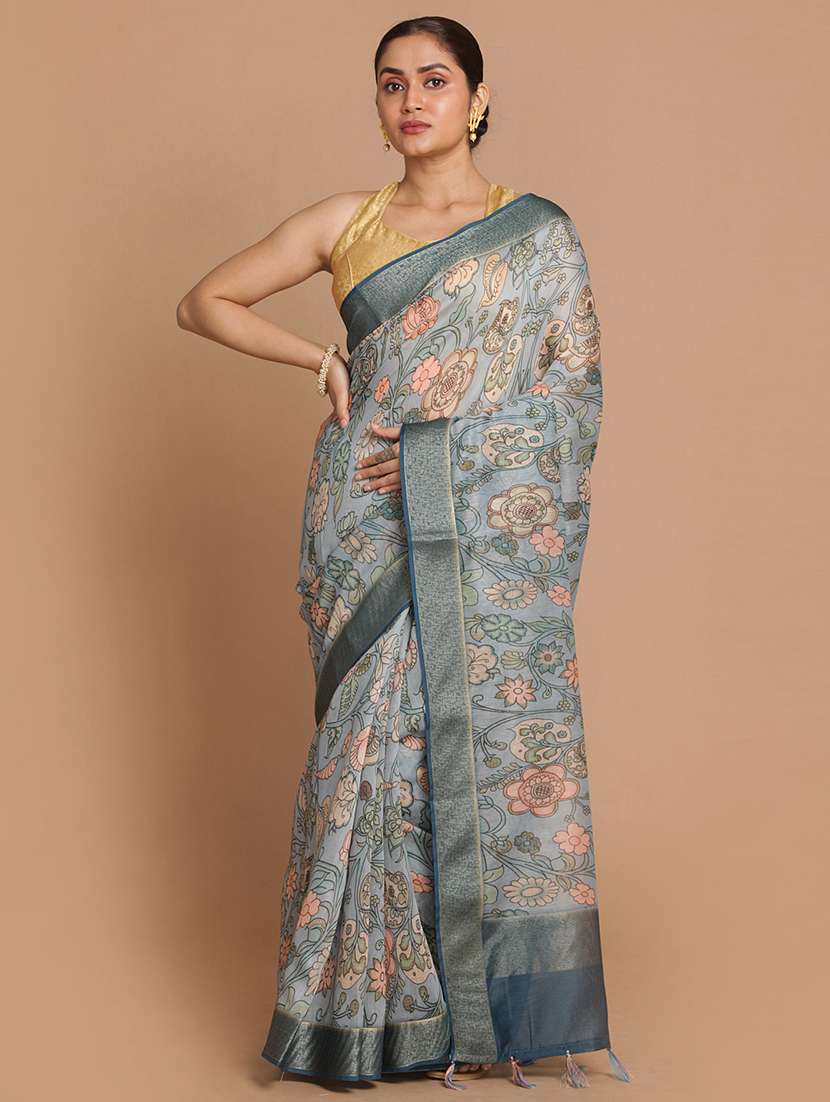 woman floral handloom saree with blouse - 21271543 -  Zoom Image - 0