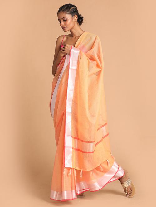 coral silk blend kota doria saree with blouse - 21271596 -  Standard Image - 0