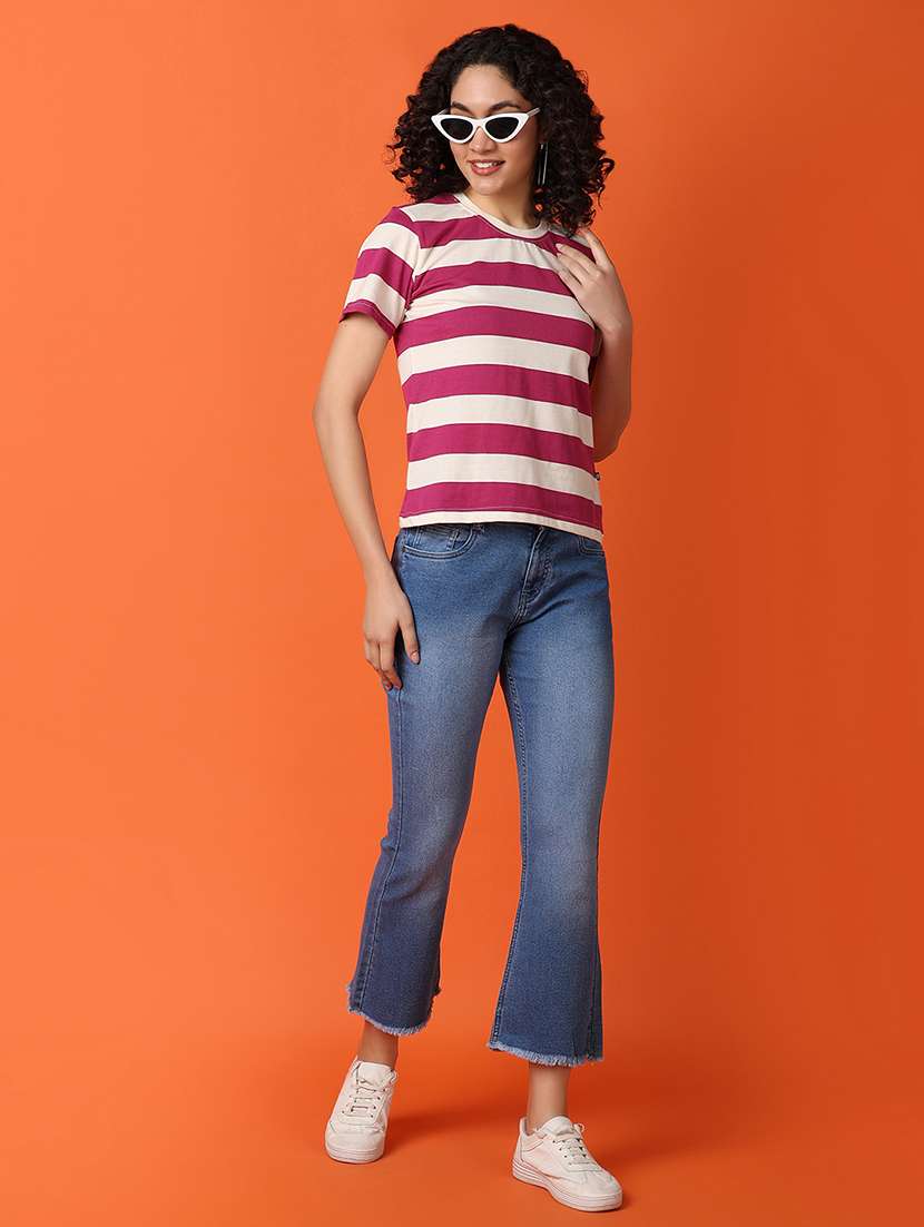 women round neck stripes regular t-shirt - 21272655 -  Standard Image - 3