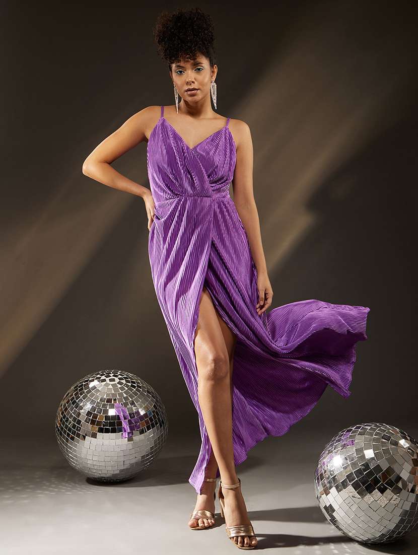 Buy online Purple Satin Aline Dress from western wear for Women by