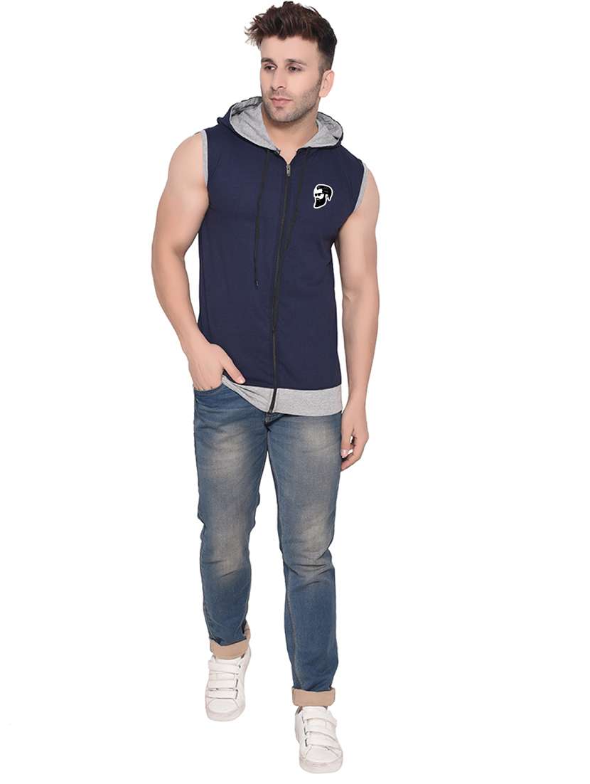 men plain sleeveless hood neck t-shirt - 21274737 -  Standard Image - 3