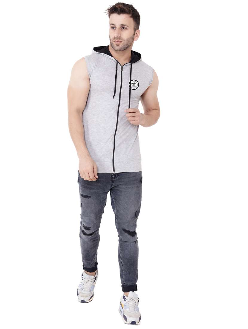 men plain sleeveless hood neck t-shirt - 21274914 - Standard Image - 3