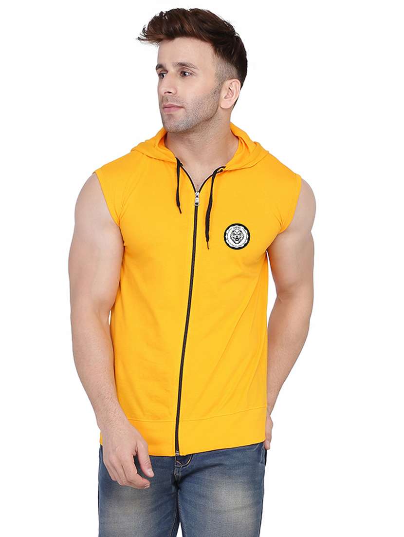 men plain sleeveless hood neck t-shirt