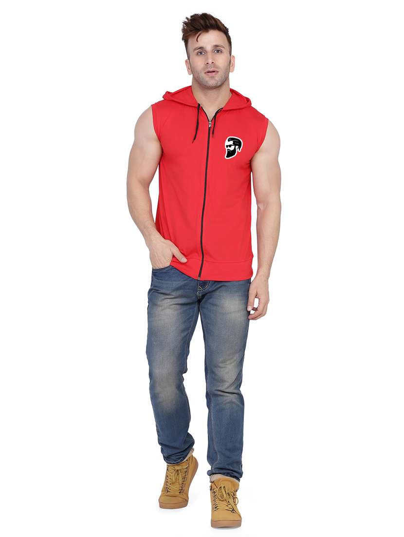 men plain sleeveless hood neck t-shirt - 21274932 - Standard Image - 3