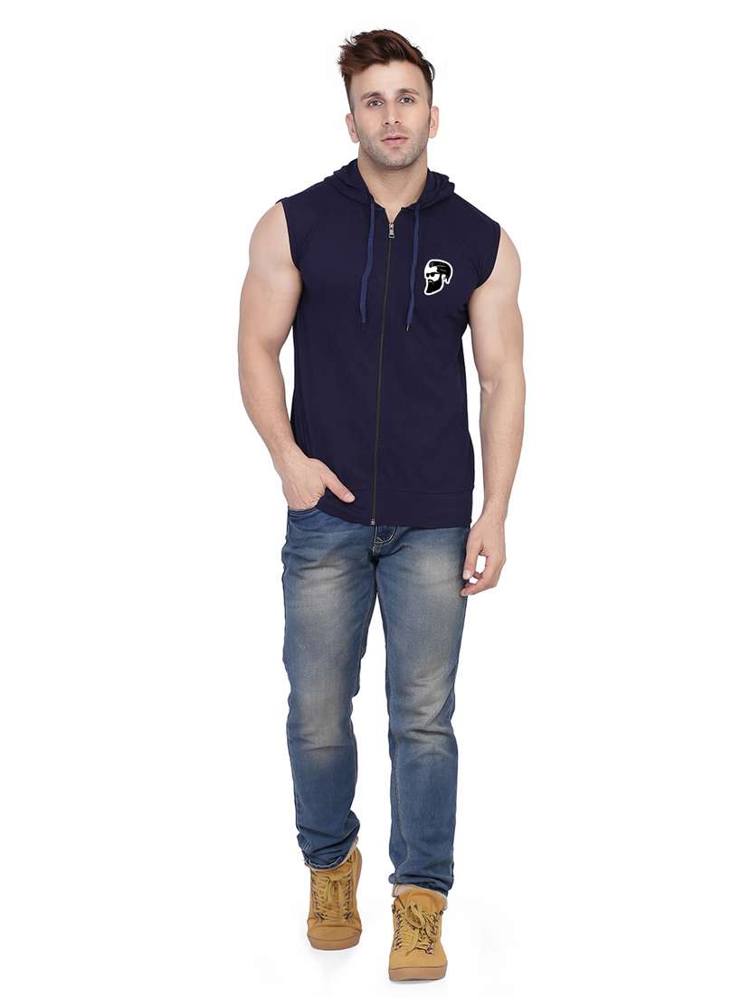 men plain sleeveless hood neck t-shirt - 21274933 -  Standard Image - 3