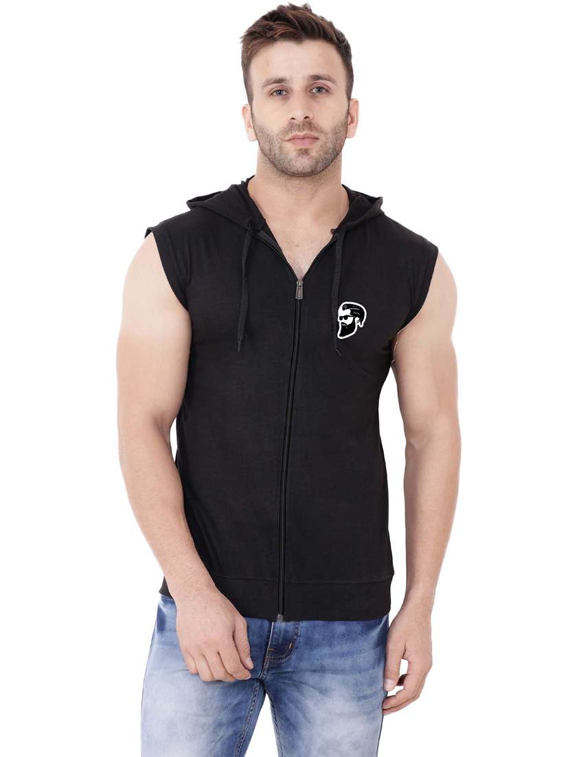 men plain sleeveless hood neck t-shirt