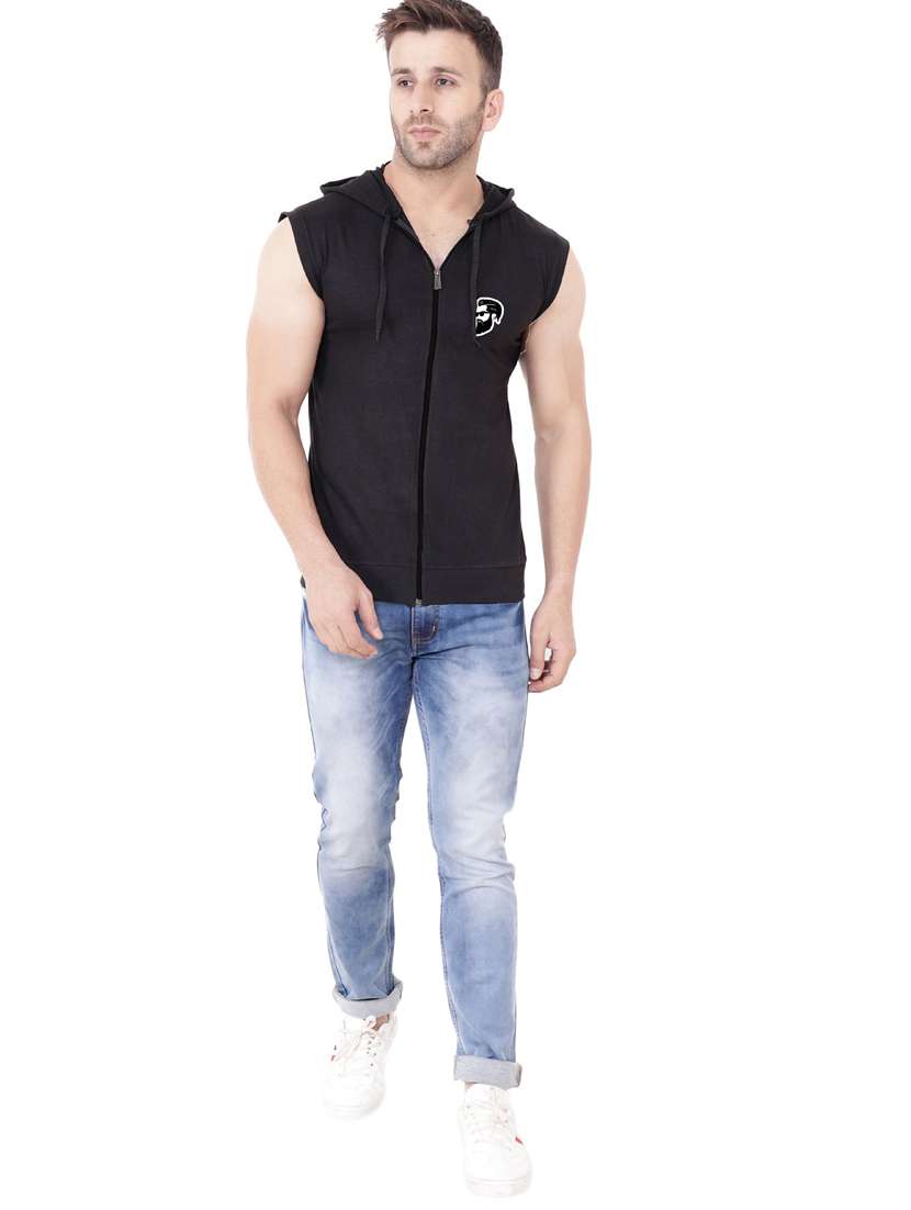 Men Plain Sleeveless Hood Neck T-shirt - 21274937 -  Standard Image - 3
