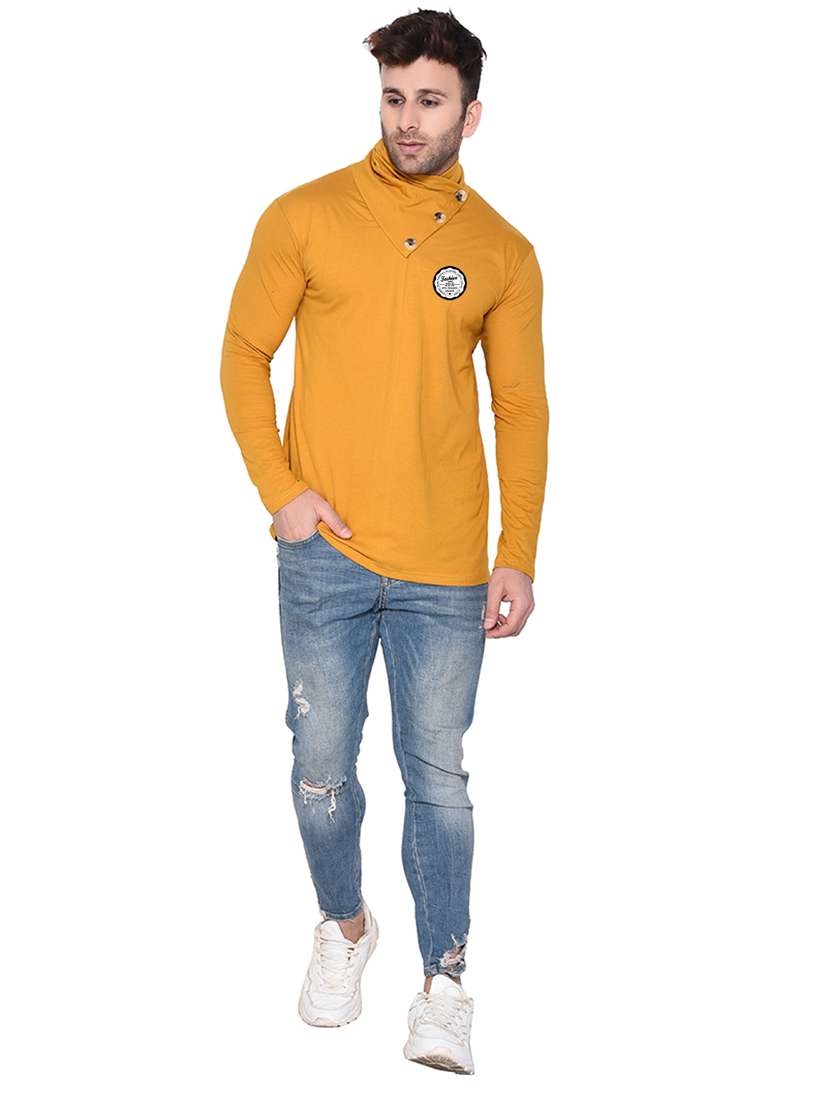 men plain high neck t-shirt - 21274939 - Standard Image - 3