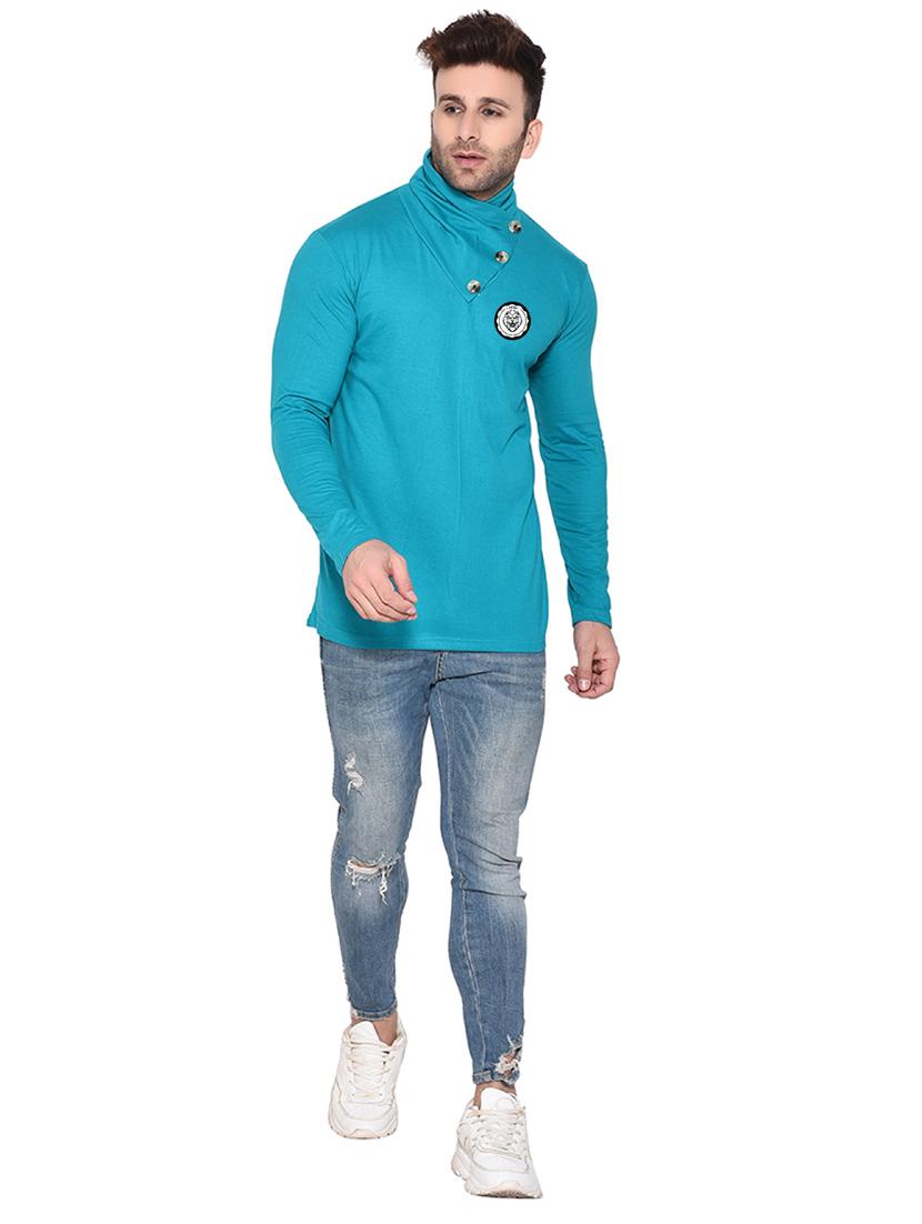 men plain high neck t-shirt - 21274949 - Standard Image - 3