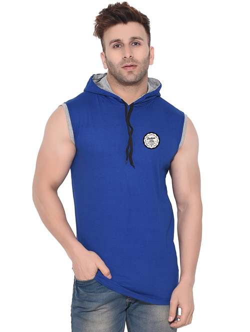 men plain sleeveless hood neck t-shirt - 21274972 - Standard Image - 0