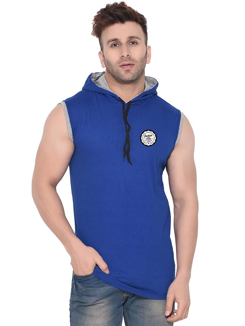 men plain sleeveless hood neck t-shirt - 21274972 - Zoom Image - 0