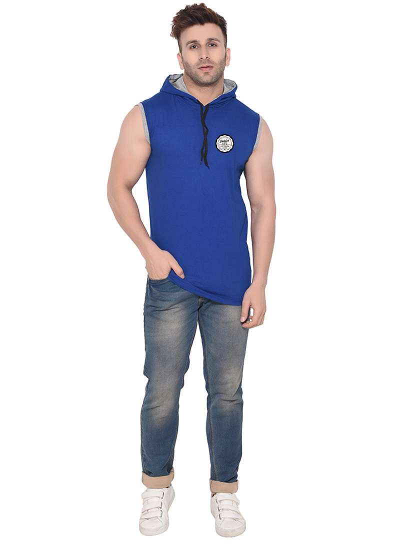 men plain sleeveless hood neck t-shirt - 21274972 - Standard Image - 3
