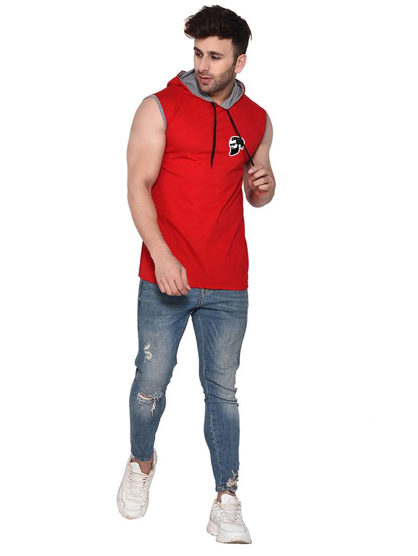men plain sleeveless hood neck t-shirt - 21274987 - Standard Image - 3