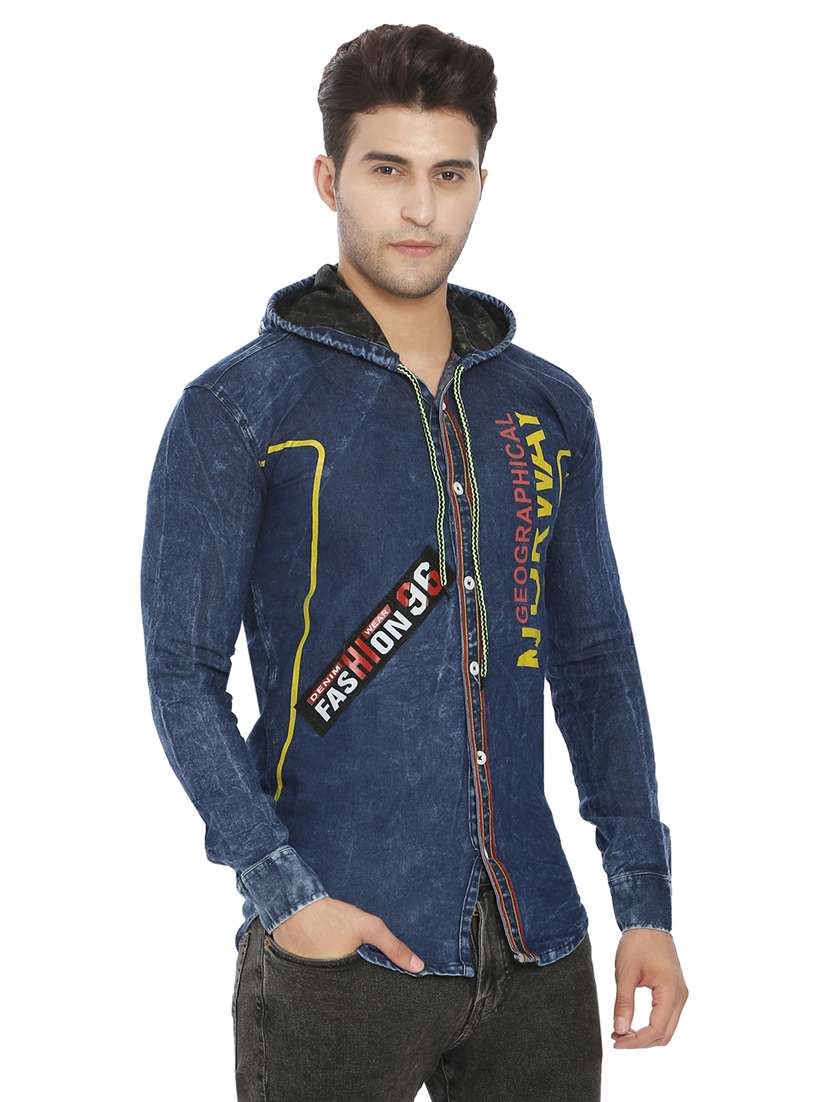 men printed hood neck casual shirt - 21275075 - Standard Image - 3