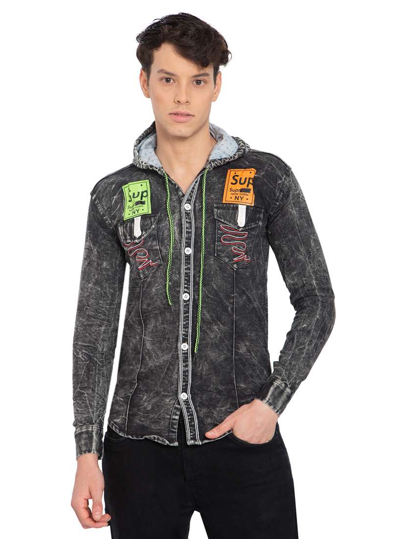 black denim casual shirt - 21275094 - Zoom Image - 0