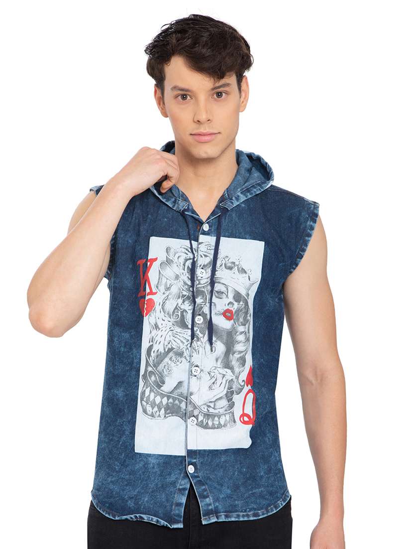 men printed sleeveless casual shirt
