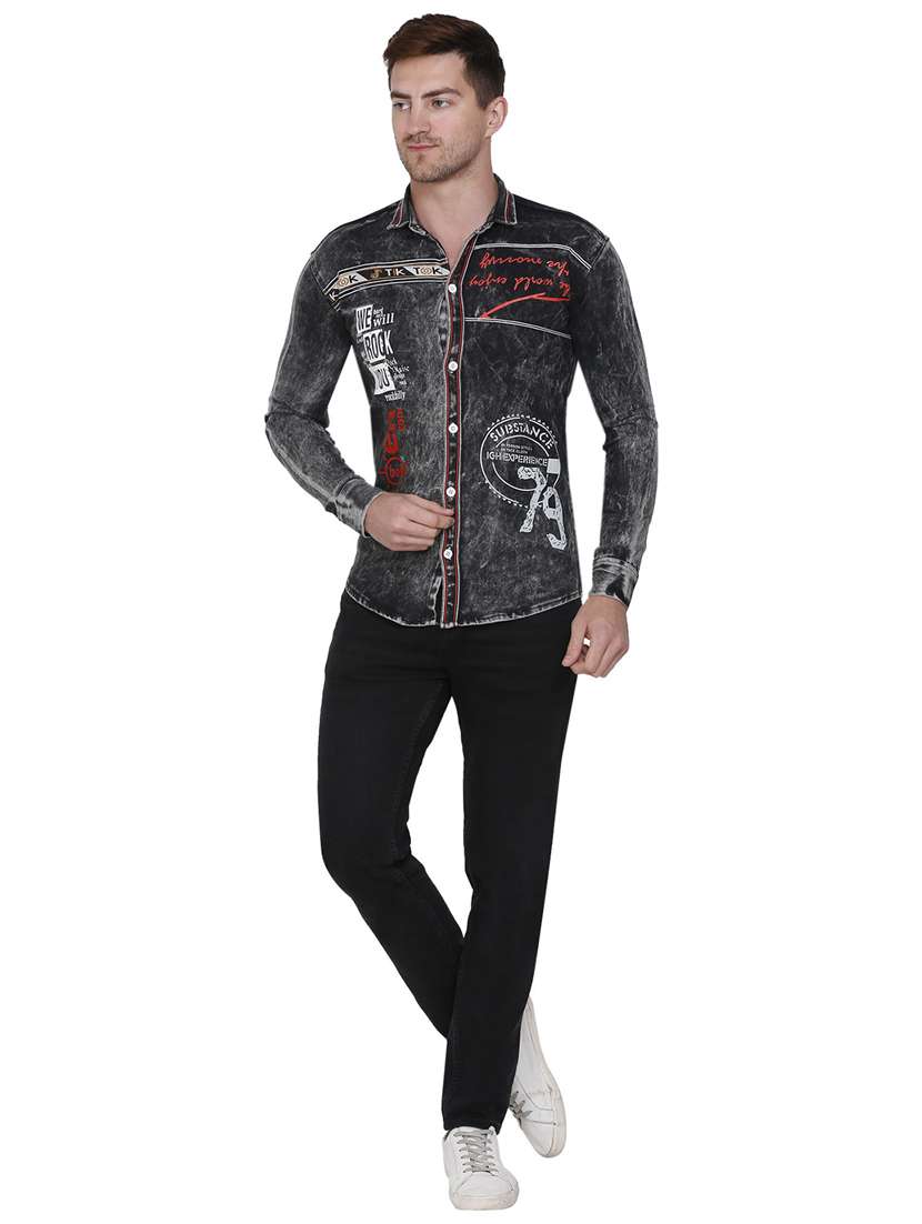 black denim casual shirt - 21275110 - Standard Image - 3