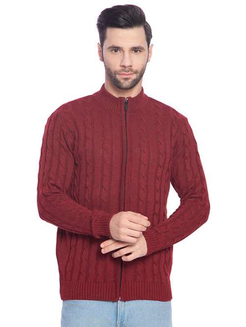 men maroon self design cardigans - 21275136 - Standard Image - 0