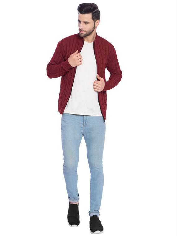 men maroon self design cardigans - 21275136 - Standard Image - 3