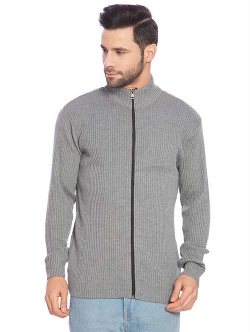men grey self design cardigans - 21275141 -  Standard Image - 0