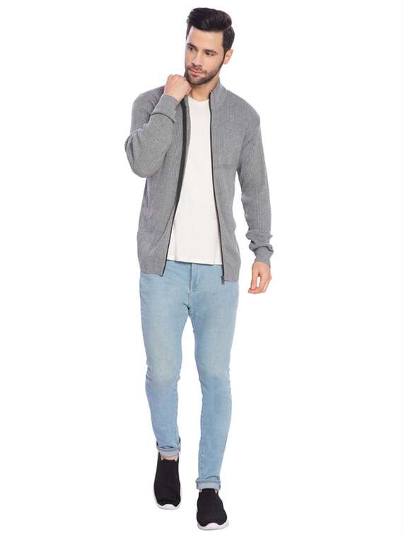 men grey self design cardigans - 21275141 - Standard Image - 3