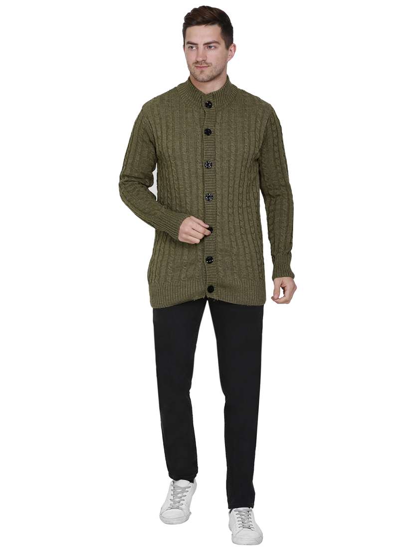 men olive self design cardigans - 21275142 - Standard Image - 3