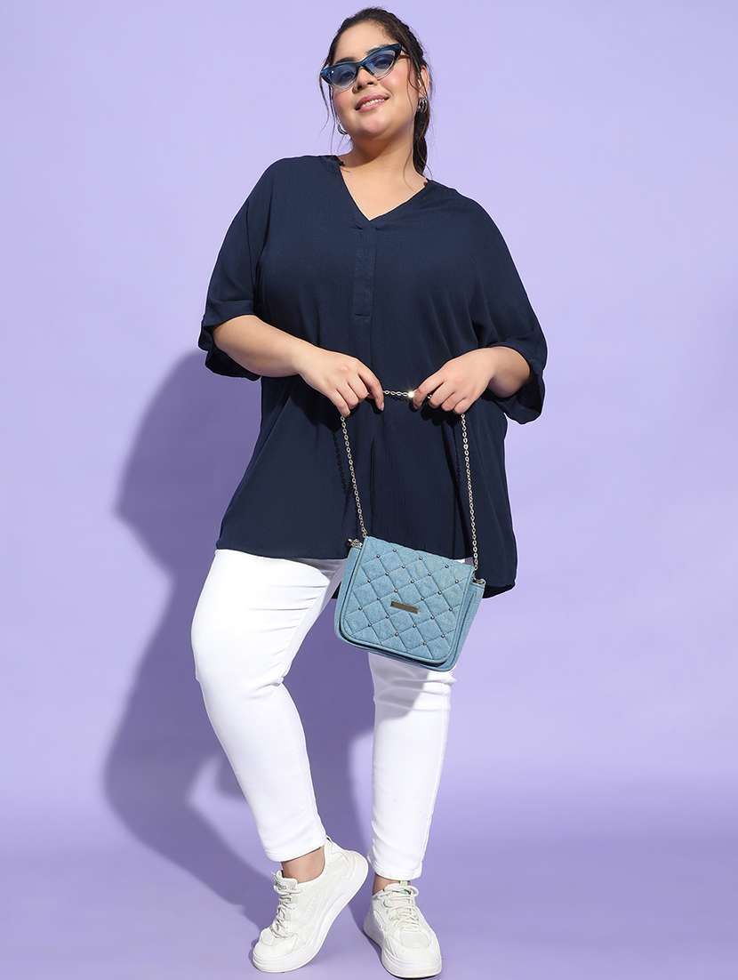 plus size women solid mandrain neck top - 21275430 - Zoom Image - 0