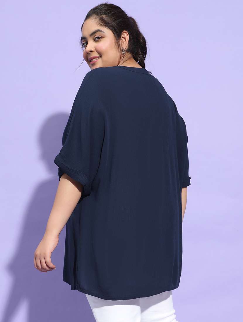plus size women solid mandrain neck top - 21275430 - Standard Image - 3