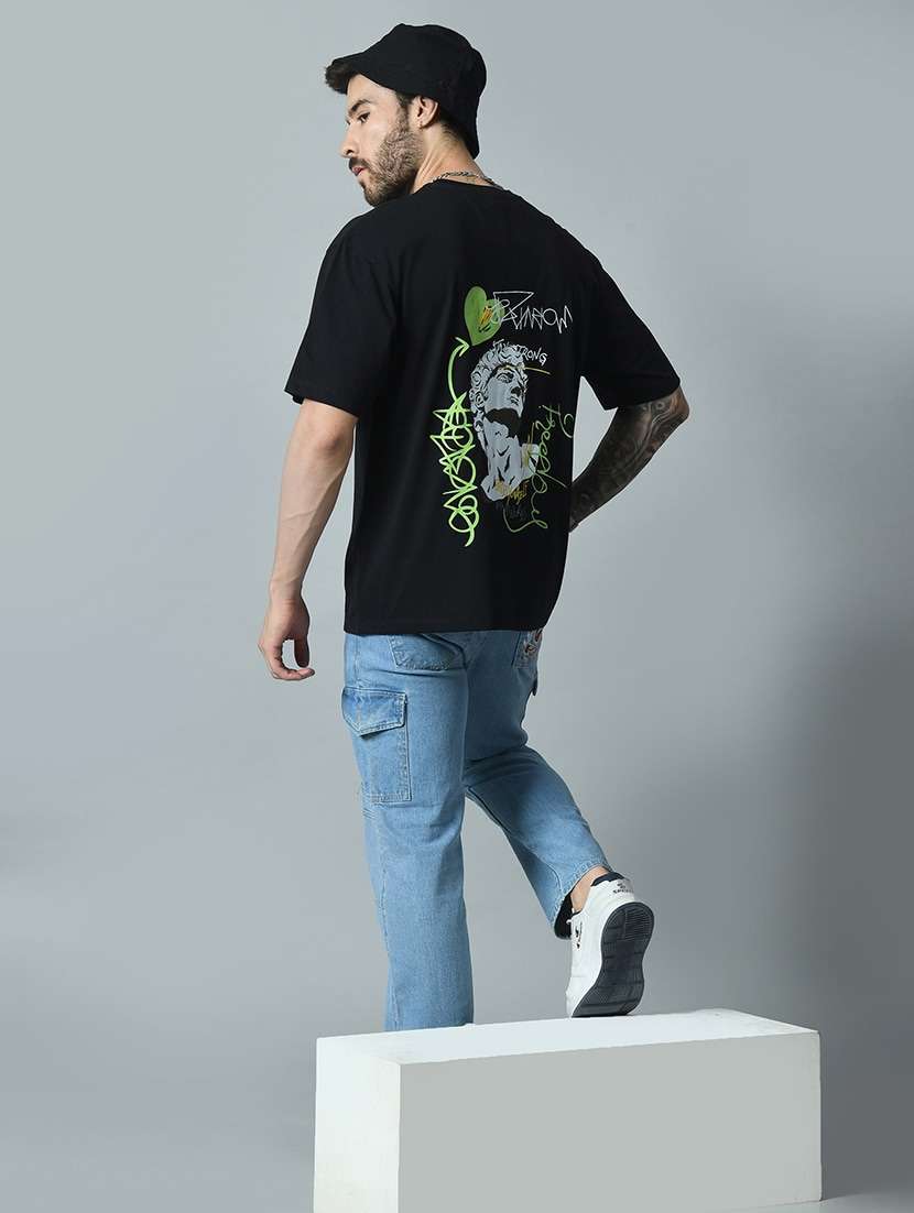 Black Cotton Back Print T-shirt - 21275446 -  Standard Image - 3