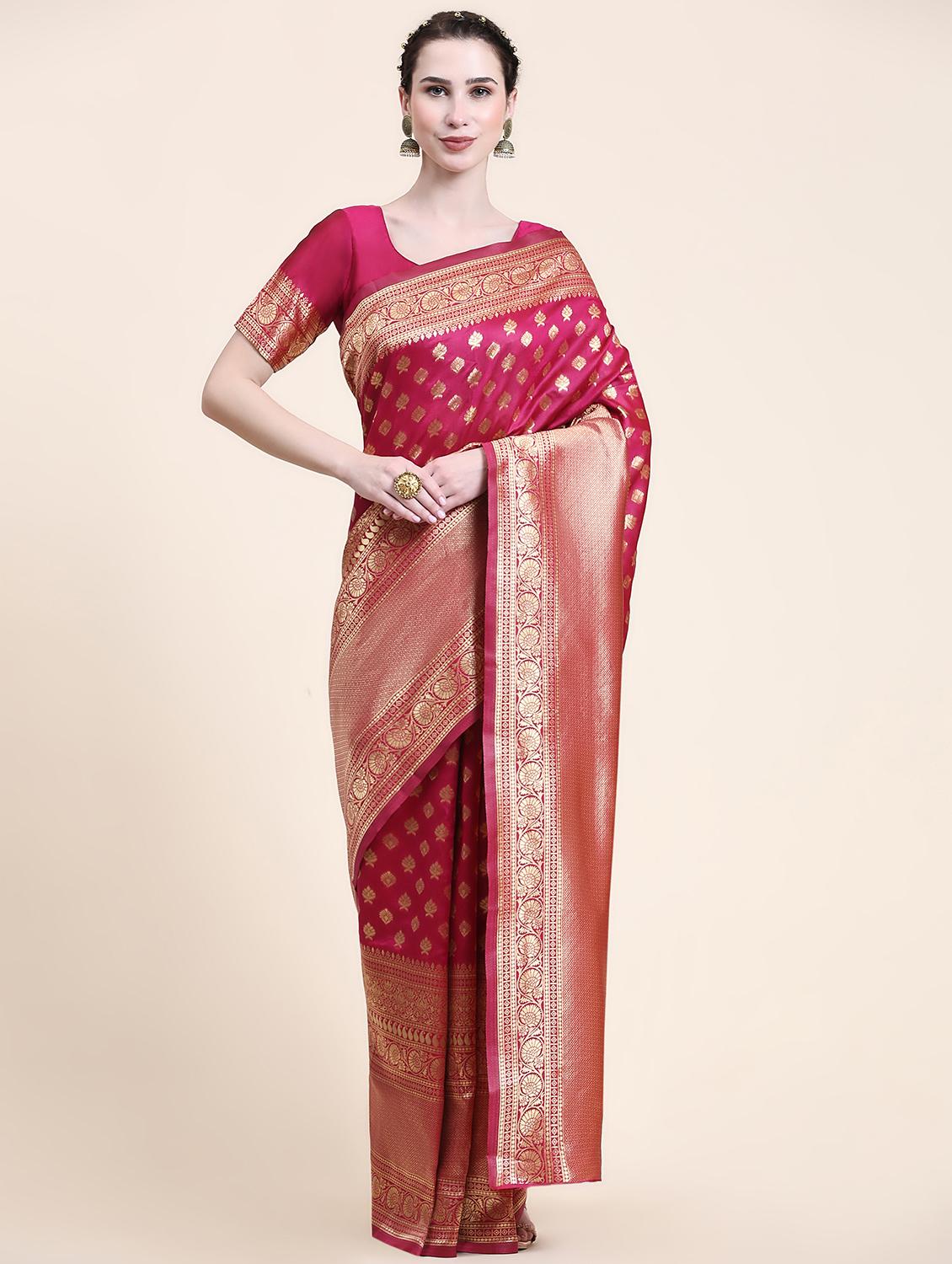 pink silk blend banarasi saree with blouse - 21275811 -  Zoom Image - 0