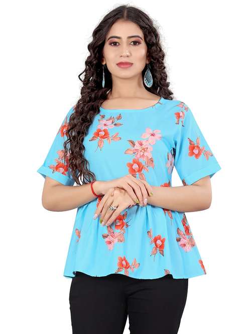 blue cotton blend regular top - 21275933 - Standard Image - 0