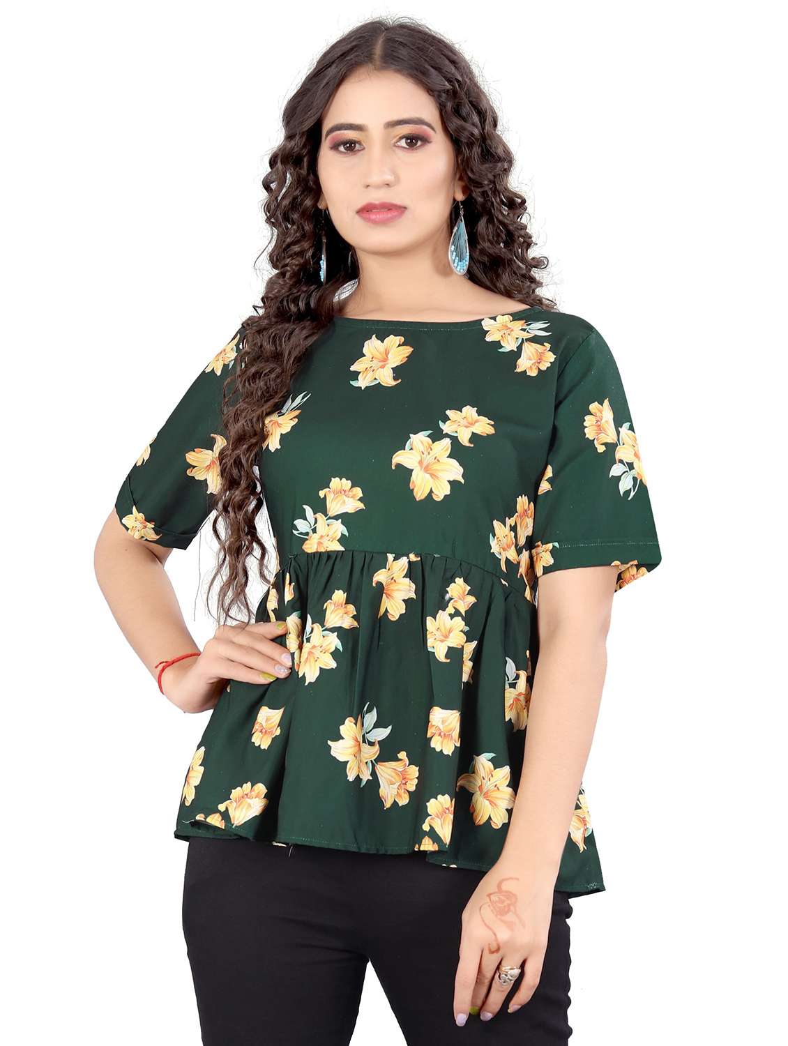 green cotton blend regular top - 21275934 - Zoom Image - 0