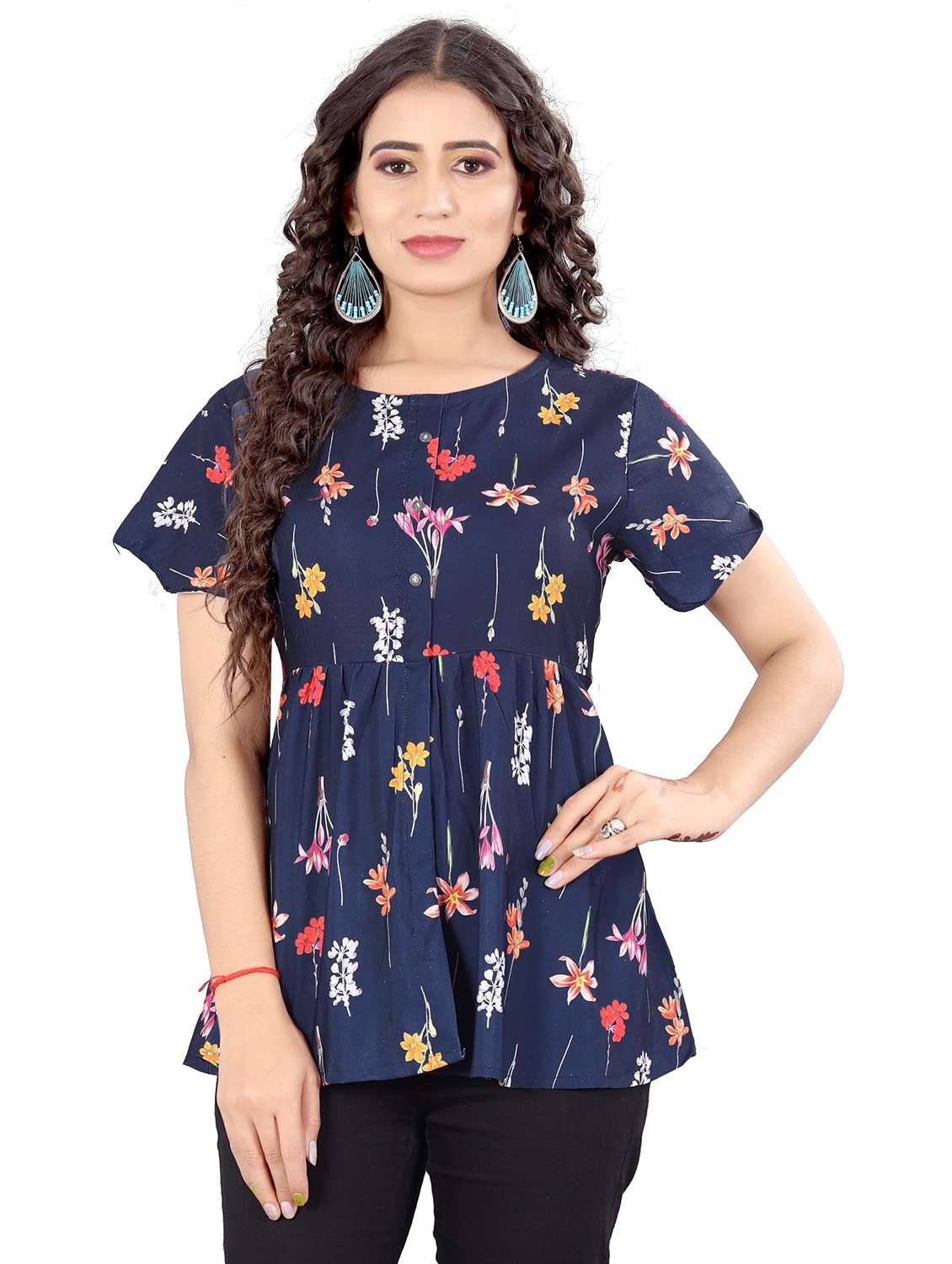 blue cotton blend regular top
