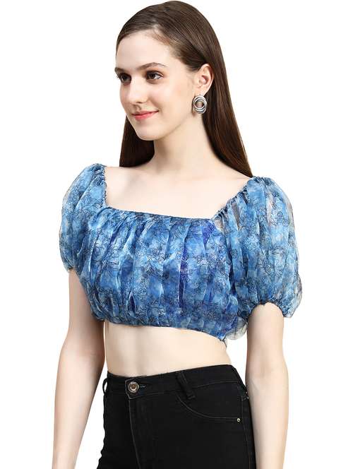 blue crepe blouson top - 21275946 - Standard Image - 0
